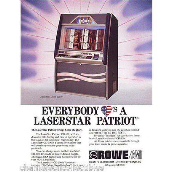 Rowe LASERSTAR PATRIOT CD-100 Original NOS 1990 Phonograph Music Jukebox Flyer - Picture 1 of 2